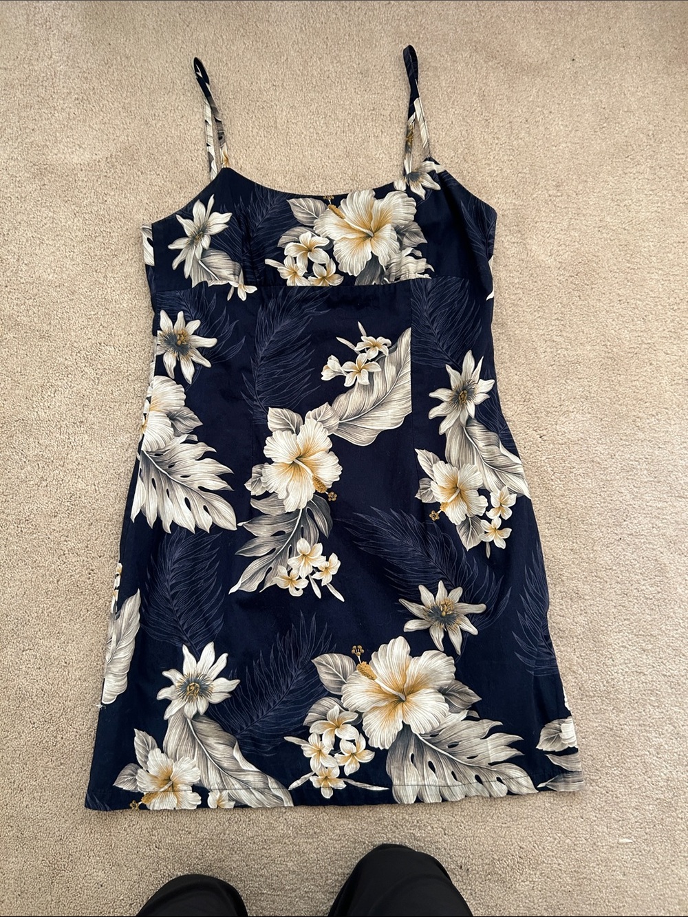 Navy Floral Spaghetti-Strap Dress